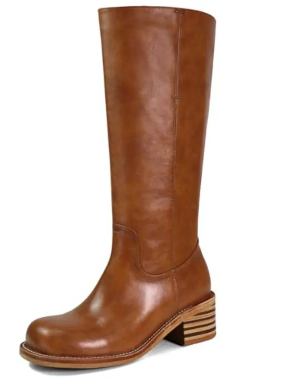 Faux Leather Knee High Block Heel Square Toe Boots